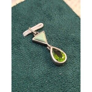 Vintage Designer Barse Sterling Silver 925 Turquoise Green Gem Teardrop Pendant